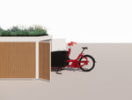 Spacious front garden cargo bike storage with easy access and green roof, end-on access