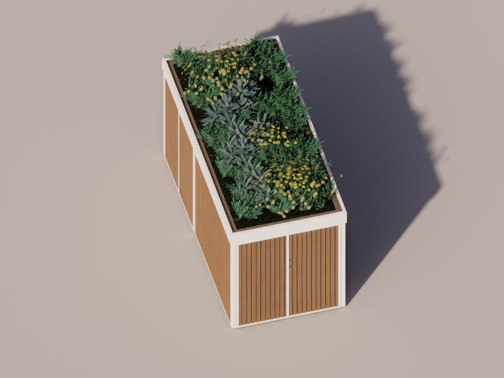 Green roof cargo bike storage aerial view closed
