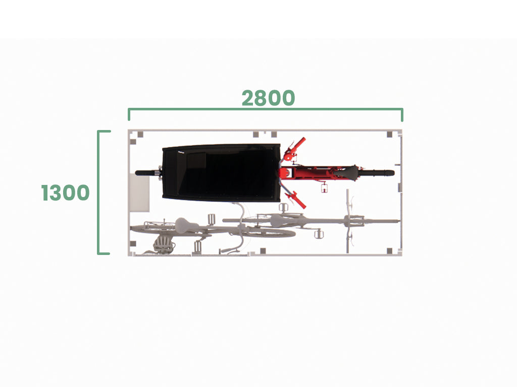 Green roof cargo bike storage plan view with dimensions