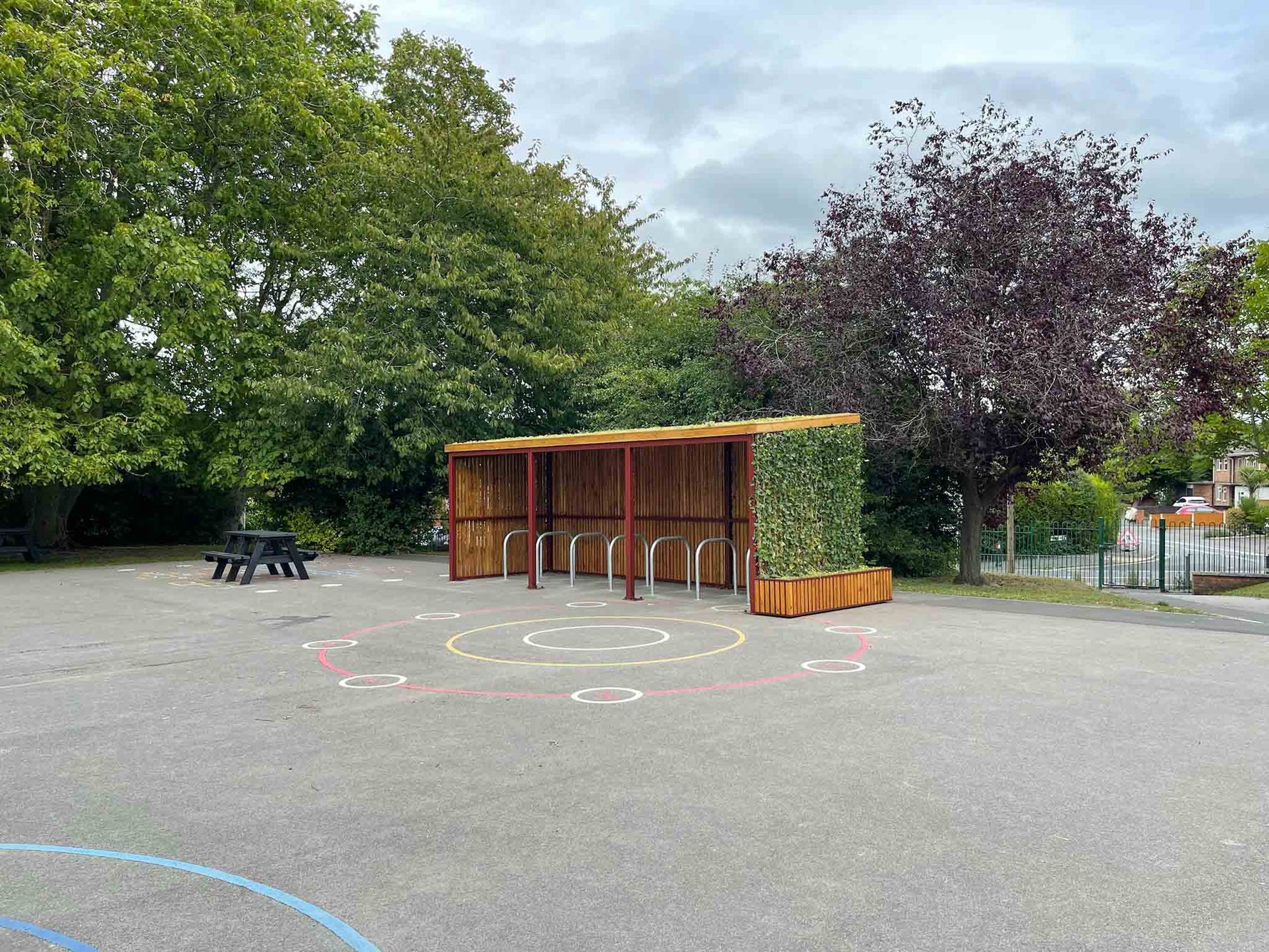 Green roof green planter cycle shelter for a school, procured by Severn Rivers Trust