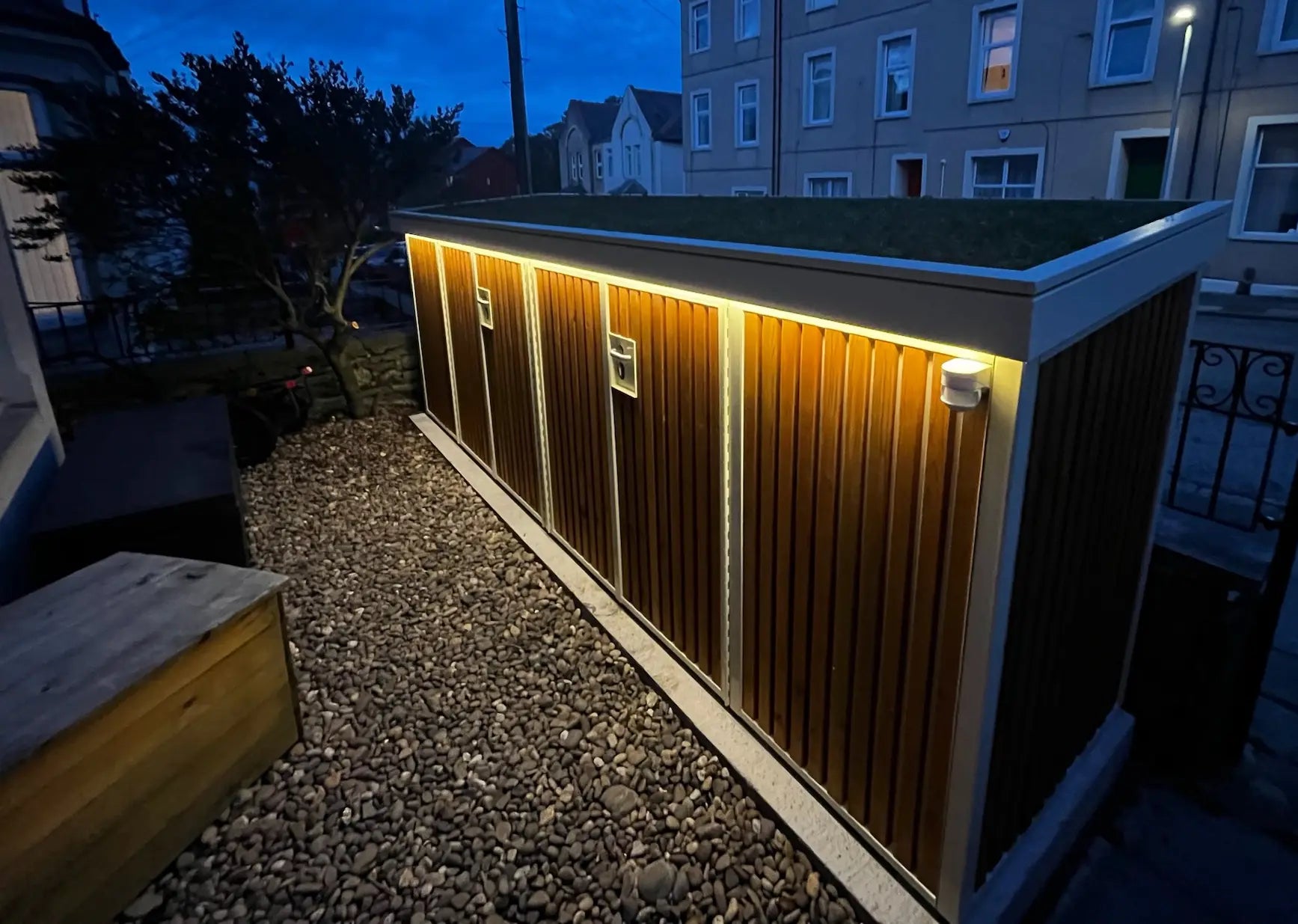 bespoke-premium-green-roof-bike-shed-two-compartments