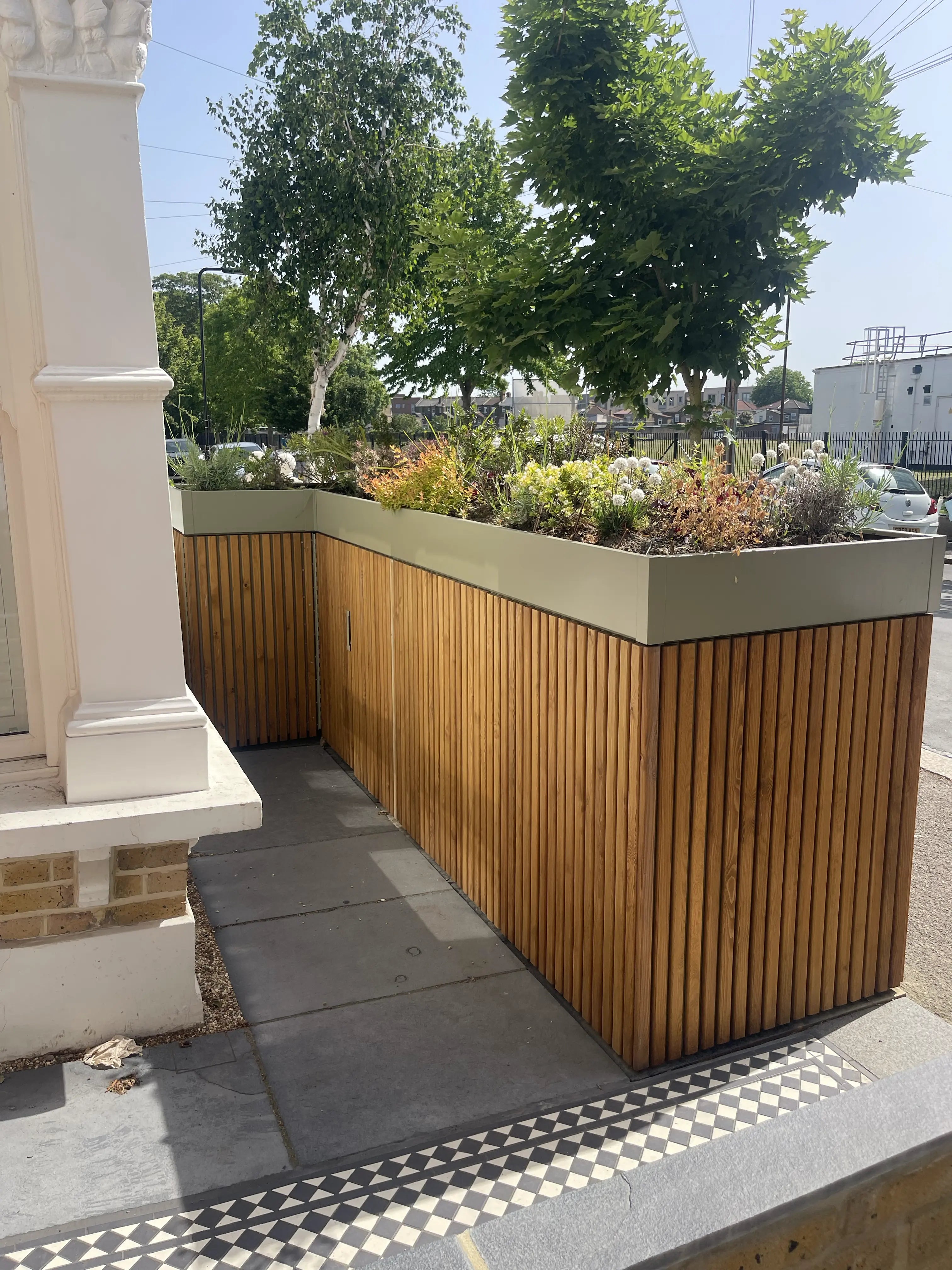 Planted Rood Slim Front Garden Bike Store with Sliding Doors & Planted Roof ...